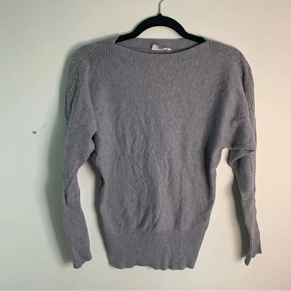 Milano Grey Rhinestone Dolman Sleeve Sweater Size Small